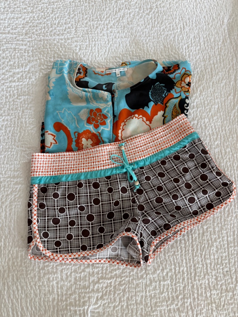 Roxy Black & Turquoise Geometric Athletic Shorts with Coral Trim / board shorts